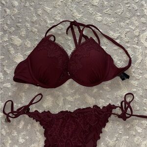 Burgundy Lace Bikini Set